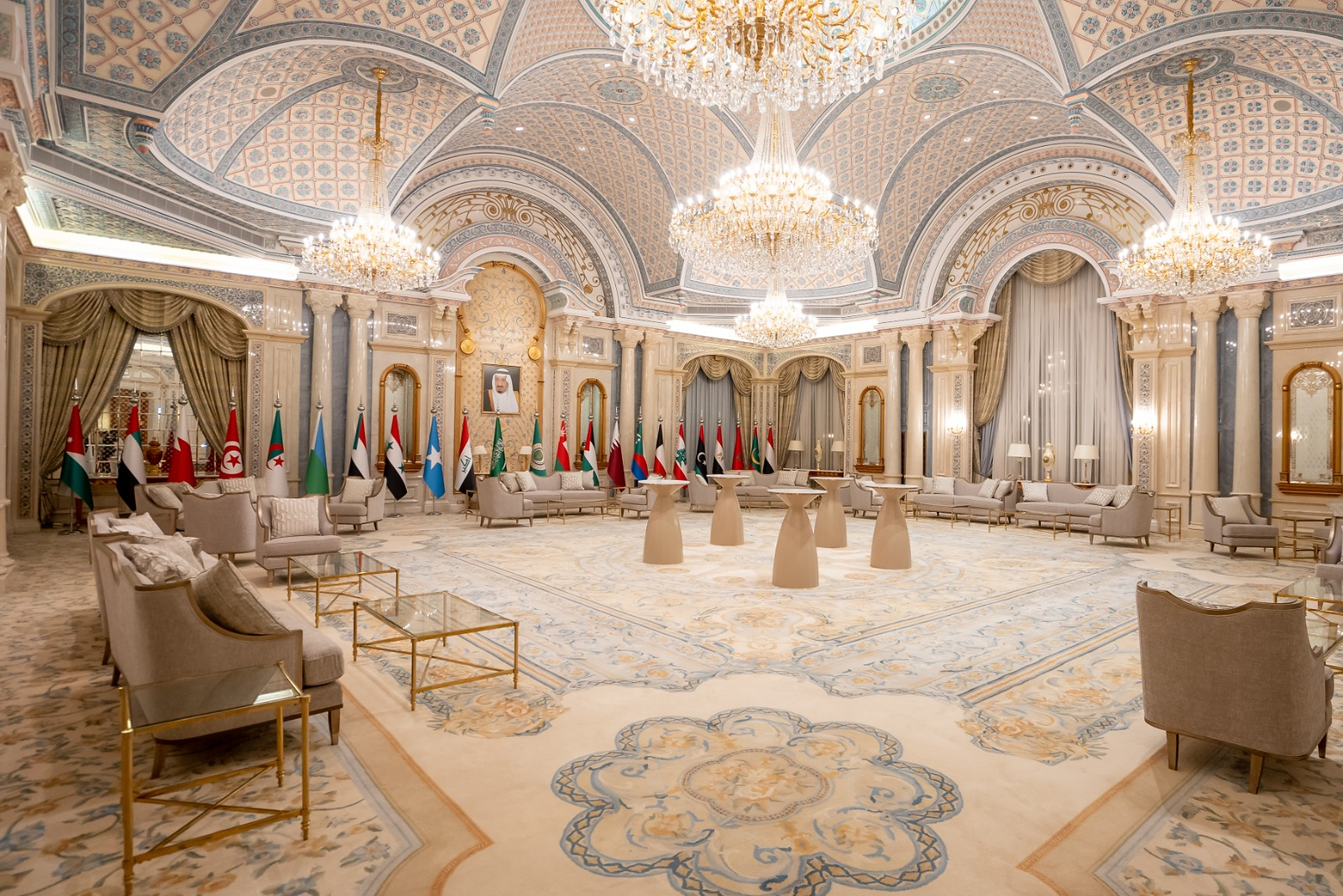 Grand formal reception hall — institutional summit setting